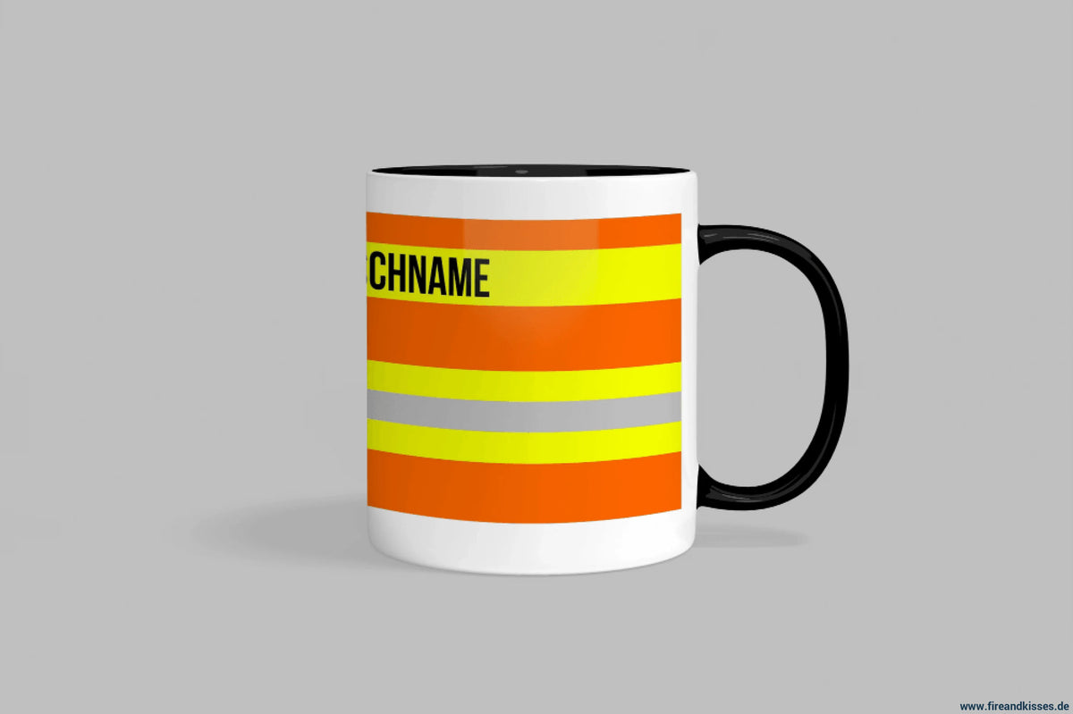 🧡 fireandkisses feuerwehr-tasse orange – mit deinem wunschtext - schwarzer rand & henkel - tasse fireandkisses