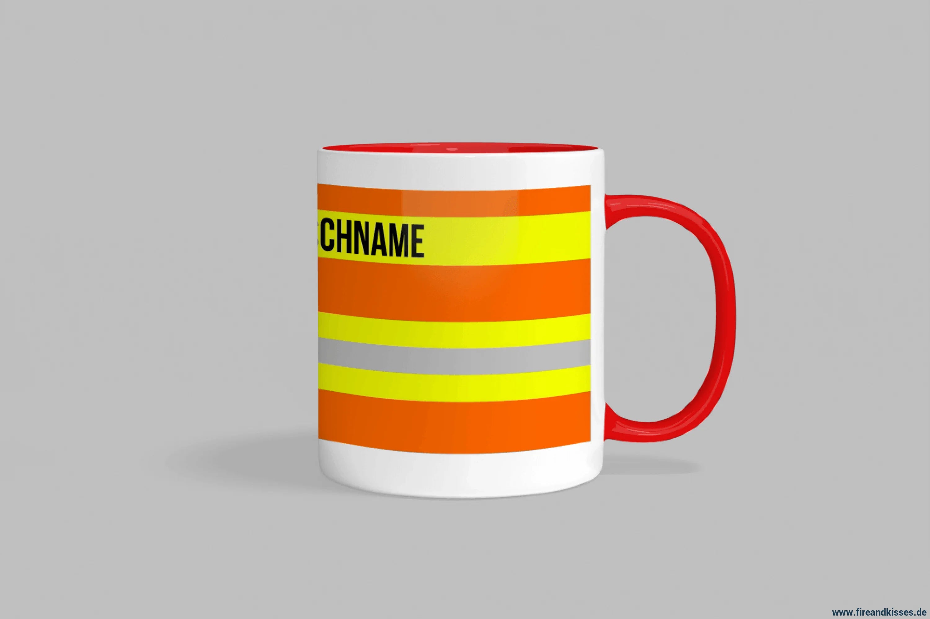 🧡 fireandkisses feuerwehr-tasse orange – mit deinem wunschtext - roter rand & henkel - tasse fireandkisses
