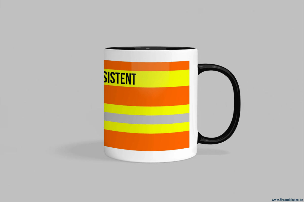 Fireandkisses feuerwehr-tasse „rettungsassistent“ - schwarzer henkel & rand - tasse rettungsassistent | keramik 0,3l
