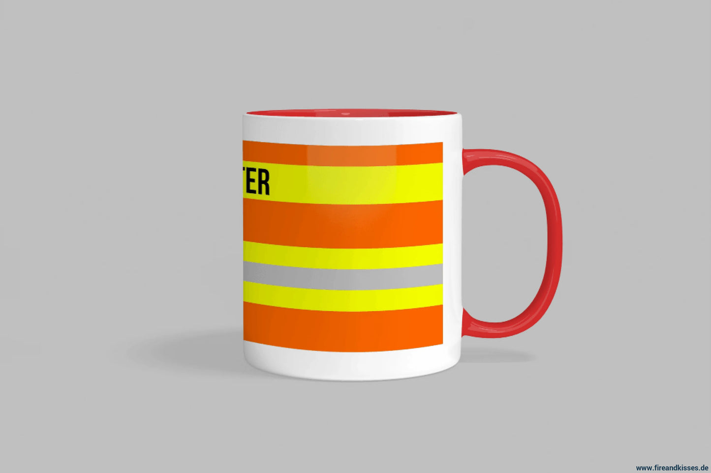 Fireandkisses feuerwehr-tasse „sanitäter“ - roter henkel & rand - tasse sanitäter premium | keramik 0,3l