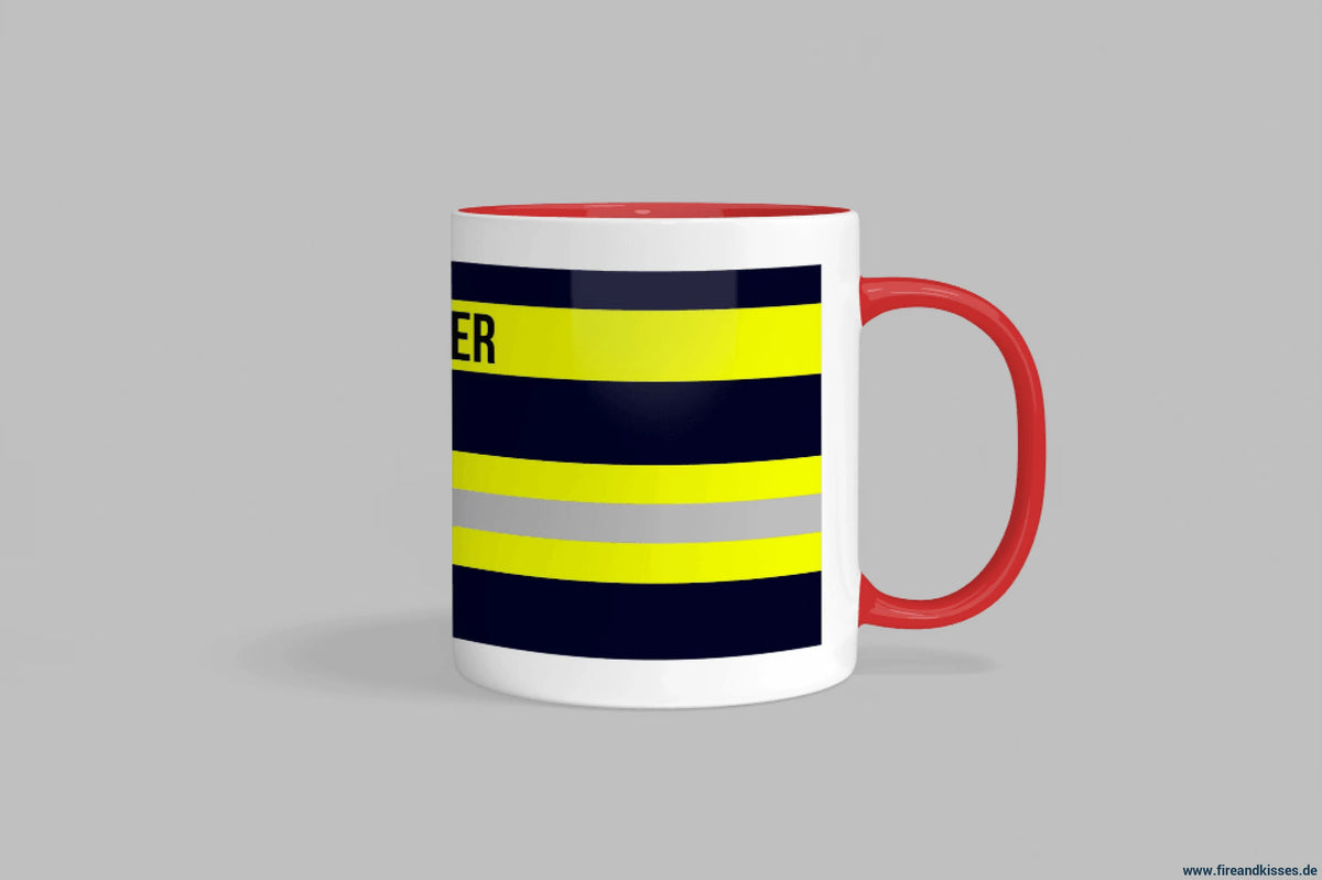 Fireandkisses feuerwehr-tasse „sanitäter“ - roter henkel & rand - tasse sanitäter | keramik 0,3l spülmaschinenfest