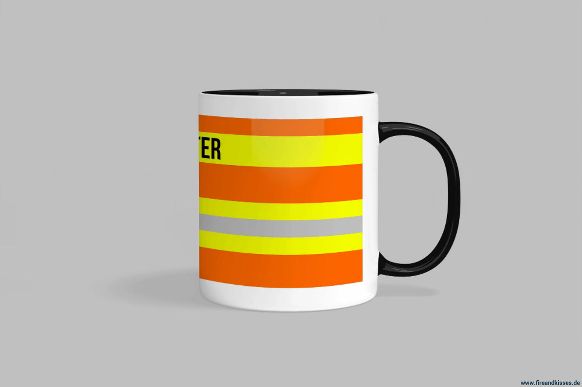 Fireandkisses feuerwehr-tasse „sanitäter“ - schwarzer henkel & rand - tasse sanitäter premium | keramik 0,3l