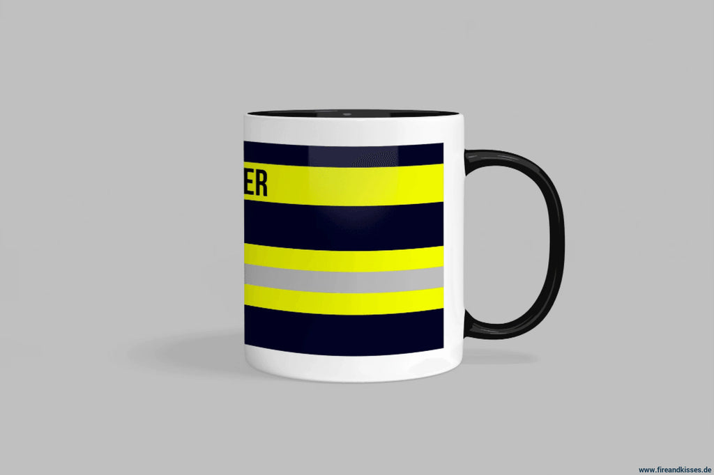 Fireandkisses feuerwehr-tasse „sanitäter“ - schwarzer henkel & rand - tasse sanitäter | keramik 0,3l spülmaschinenfest