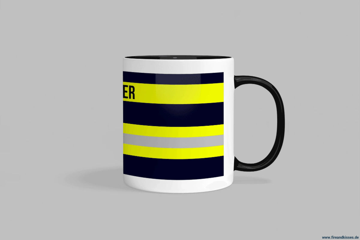 Fireandkisses feuerwehr-tasse „sanitäter“ - schwarzer henkel & rand - tasse sanitäter | keramik 0,3l spülmaschinenfest