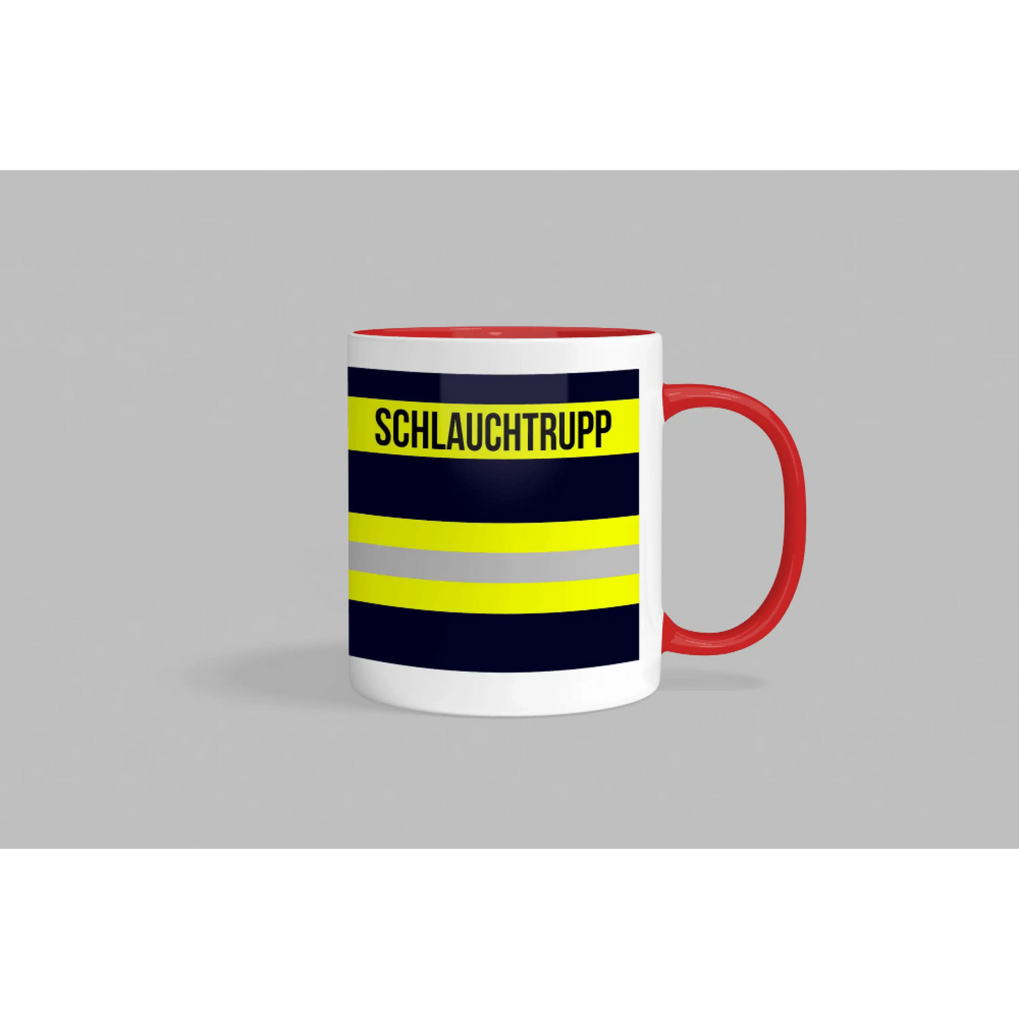 Fireandkisses feuerwehr-tasse „schlauchtrupp“ - roter henkel & rand - tasse feuerwehr-tasse „schlauchtrupp“