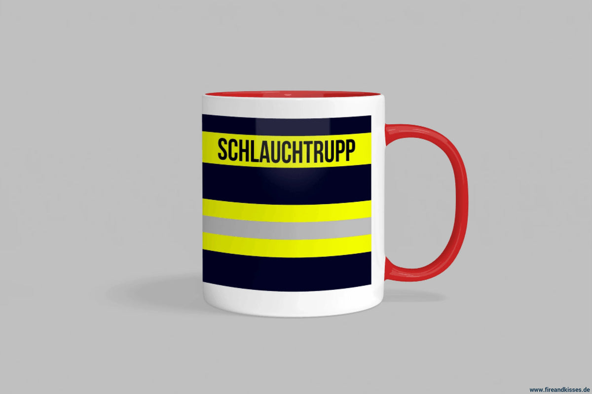 Fireandkisses feuerwehr-tasse „schlauchtrupp“ - roter henkel & rand - tasse feuerwehr-tasse „schlauchtrupp“