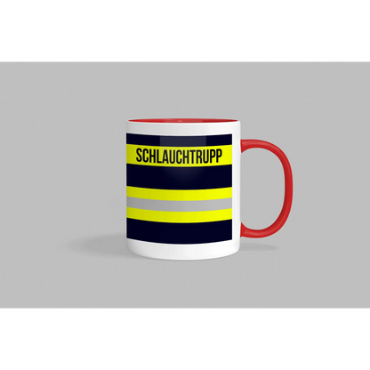 Fireandkisses feuerwehr-tasse „schlauchtrupp“ - roter henkel & rand - tasse feuerwehr-tasse „schlauchtrupp“