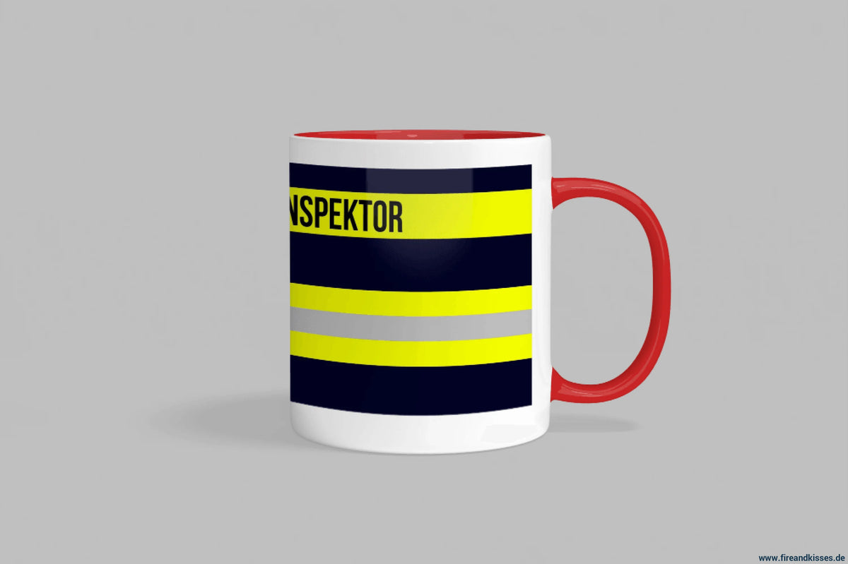 Fireandkisses feuerwehr-tasse „stadtbrandinspektor“ - roter henkel & rand - tasse stadtbrandinspektor | keramik 0,3l