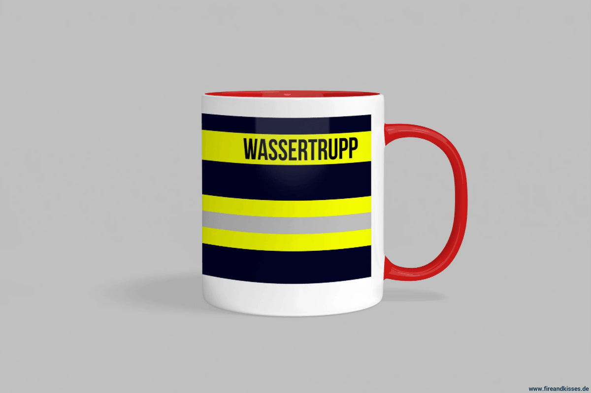 Fireandkisses feuerwehr-tasse „wassertrupp“ - roter henkel & rand - tasse feuerwehr-tasse „wassertrupp“