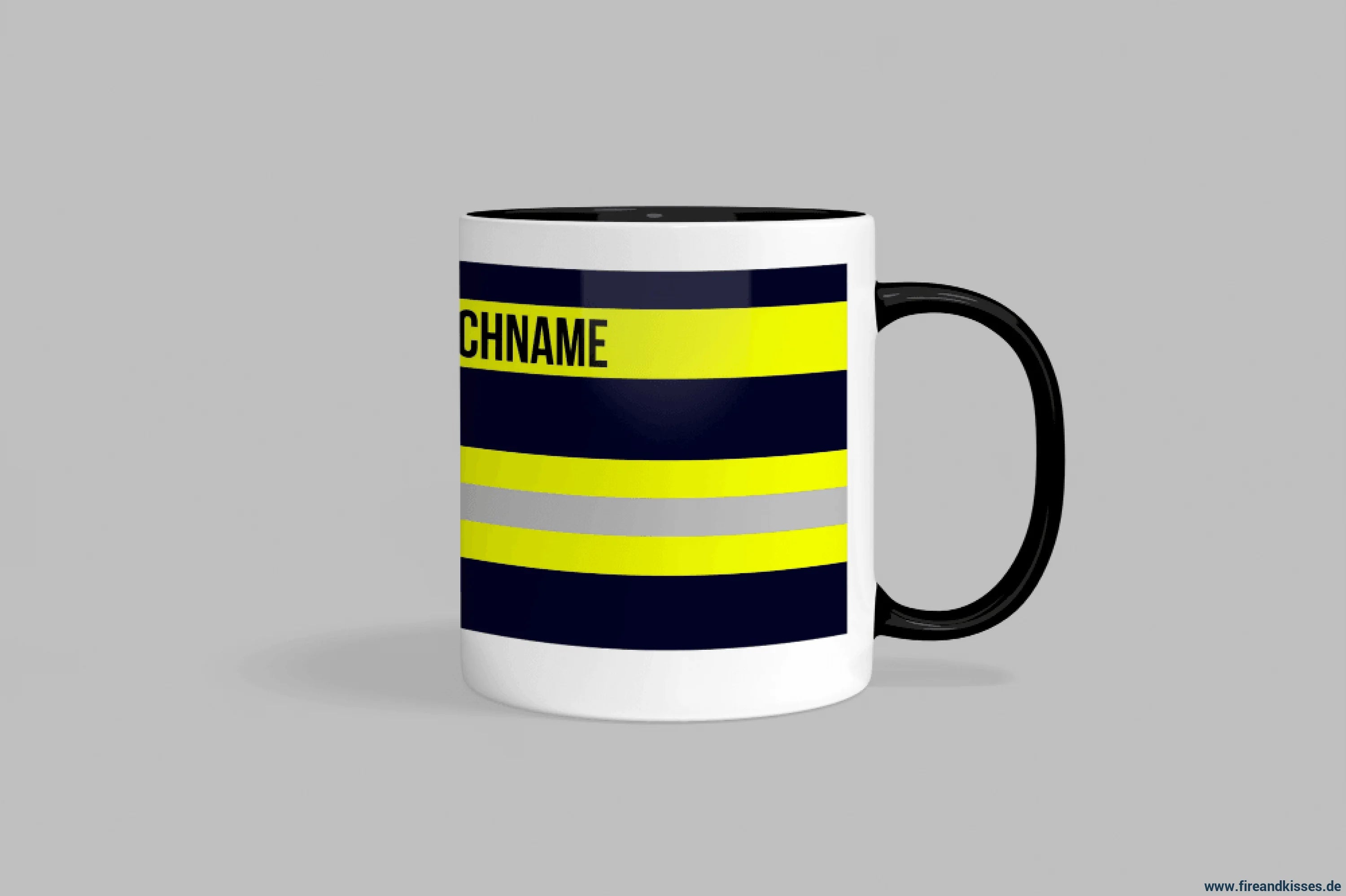 Fireandkisses feuerwehr-tasse „wunschtext“ – personalisierbar - schwarzer henkel & rand - tasse feuerwehr-tasse