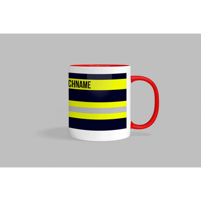 Fireandkisses feuerwehr-tasse „wunschtext“ – personalisierbar - roter henkel & rand - tasse feuerwehr-tasse „wunschtext“