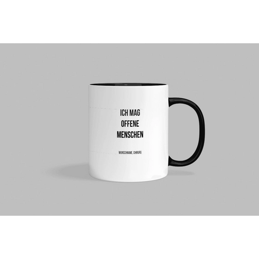 Fireandkisses fun-tasse „chirurg – ich mag offene menschen“ - schwarzer henkel & rand - tasse fun-tasse „chirurg