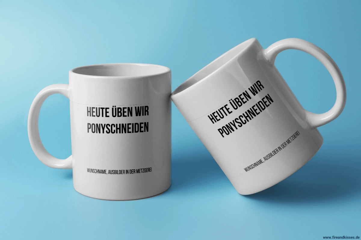 Fireandkisses fun-tasse „heute üben wir ponyschneiden“ - weiß - tasse fun-tasse „heute ponyschneiden“