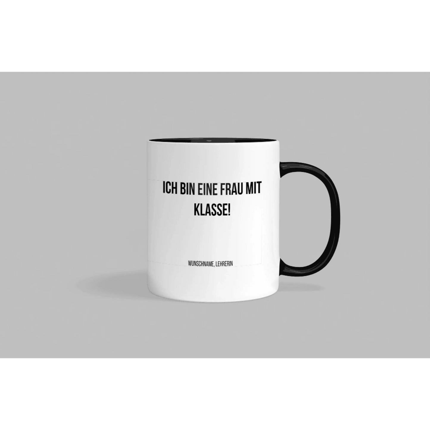 Fireandkisses fun-tasse „lehrerin – ich bin eine frau mit klasse! “ - schwarzer henkel & rand - tasse fun-tasse