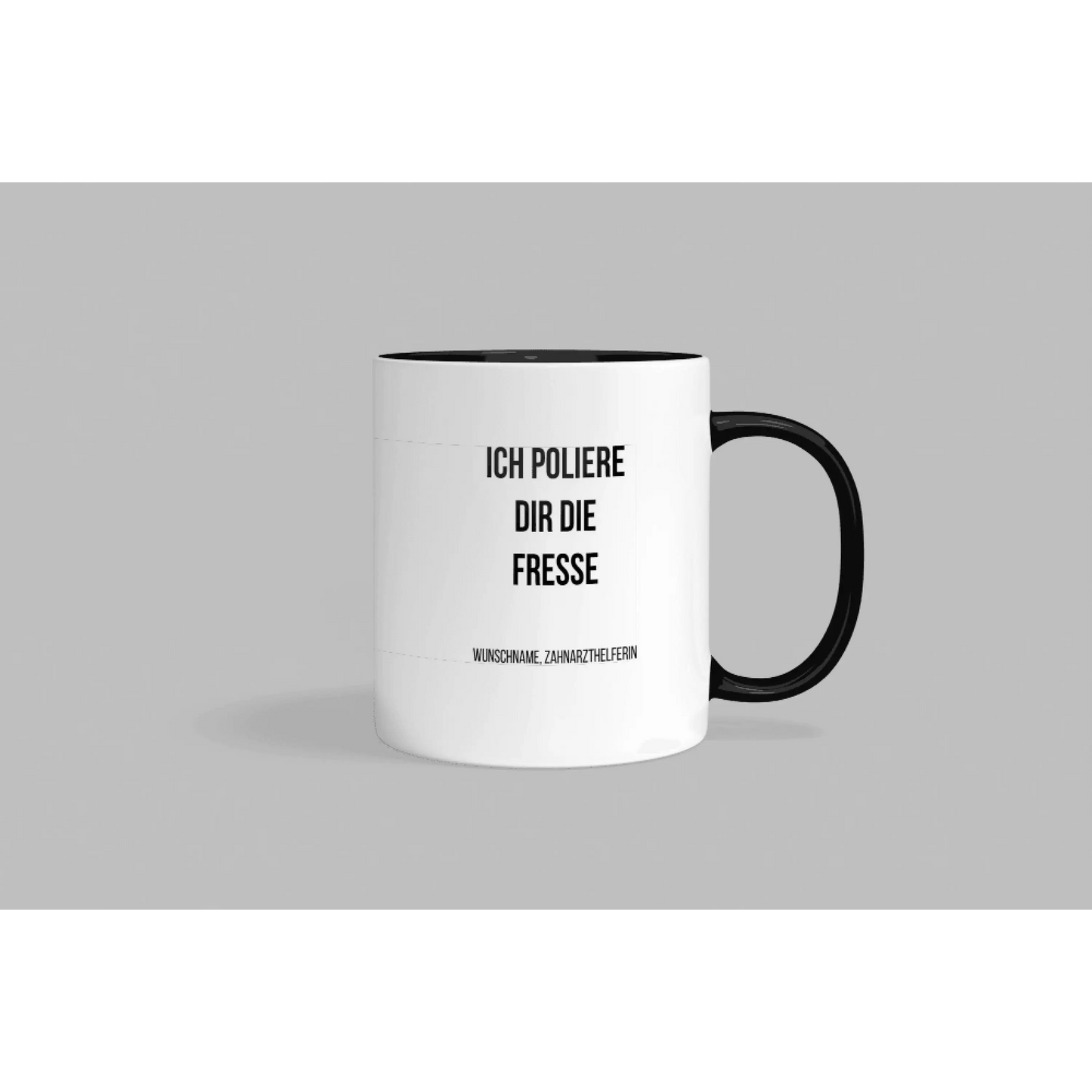 Fireandkisses fun-tasse ’zahnarzthelferin’ - schwarzer henkel & rand - tasse fun-tasse ’zahnarzthelferin’