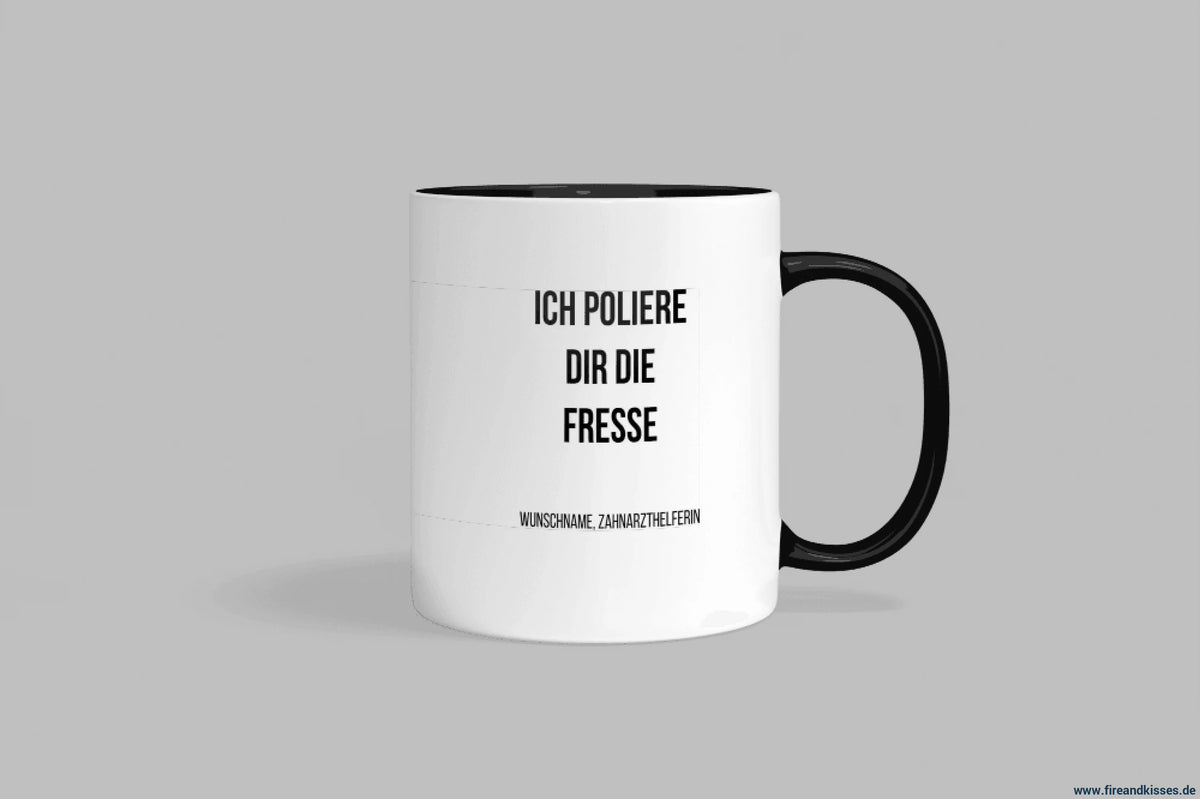 Fireandkisses fun-tasse ’zahnarzthelferin’ - schwarzer henkel & rand - tasse fun-tasse ’zahnarzthelferin’