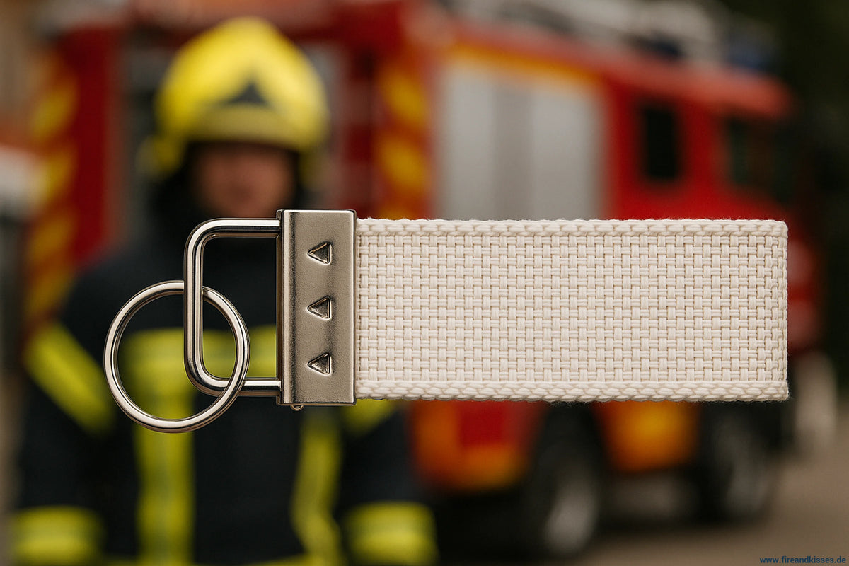 Fireandkisses schlüsselanhänger aus recyceltem feuerwehrschlauch weiß - schlüsselanhänger