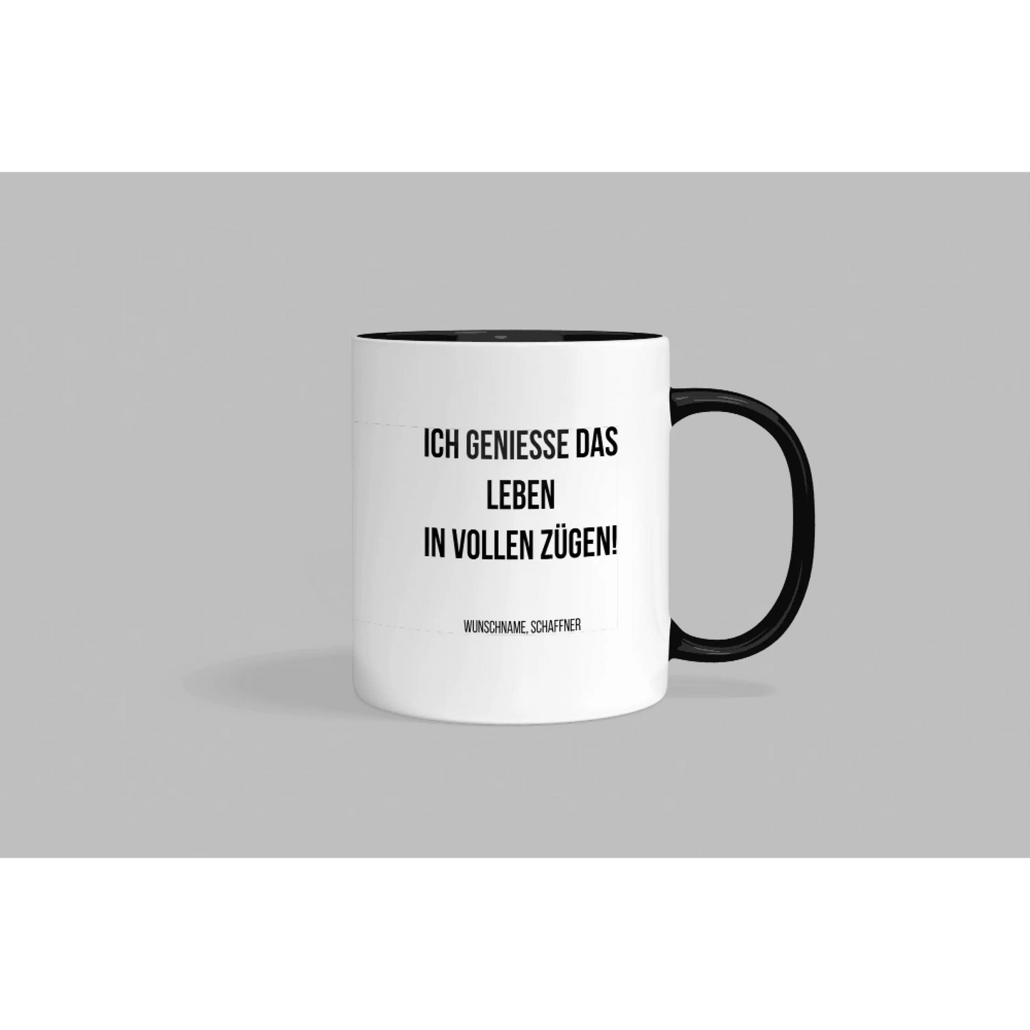 Fun-tasse „schaffner“ – ich genieße das leben in vollen zügen! - schwarzer henkel & rand - tasse fun-tasse „schaffner“