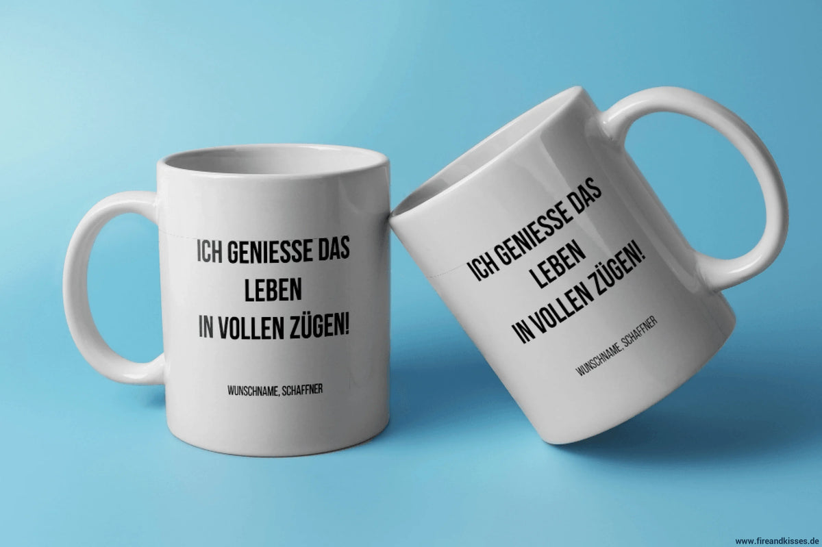 Fun-tasse „schaffner“ – ich genieße das leben in vollen zügen! - weiß - tasse fun-tasse „schaffner“ leben