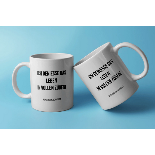 Fun-tasse „schaffner“ – ich genieße das leben in vollen zügen! - weiß - tasse fun-tasse „schaffner“ leben