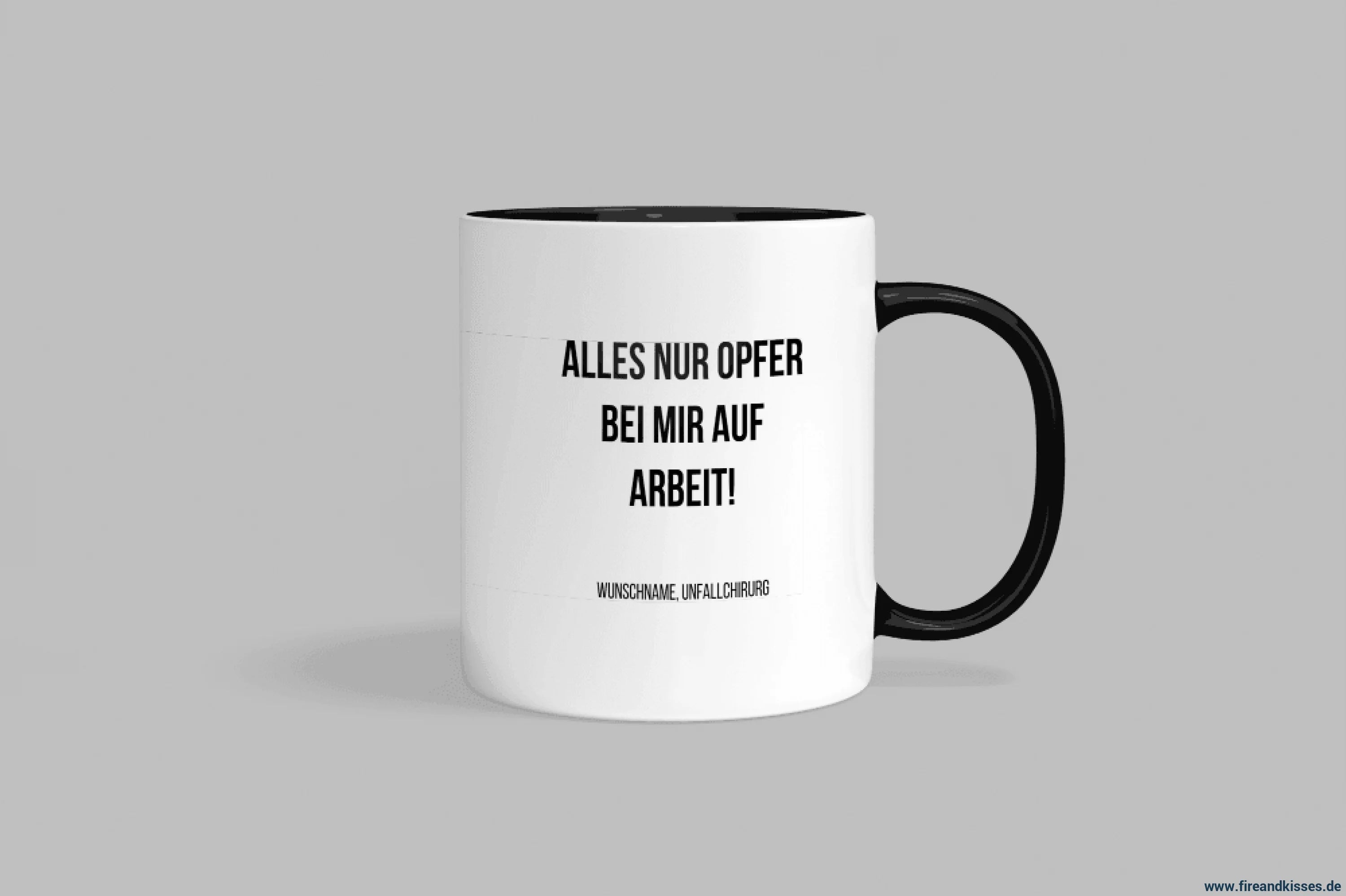 Fun-tasse „unfallchirurg“ – alles nur opfer bei mir auf arbeit! - schwarzer henkel und rand - tasse fun-tasse
