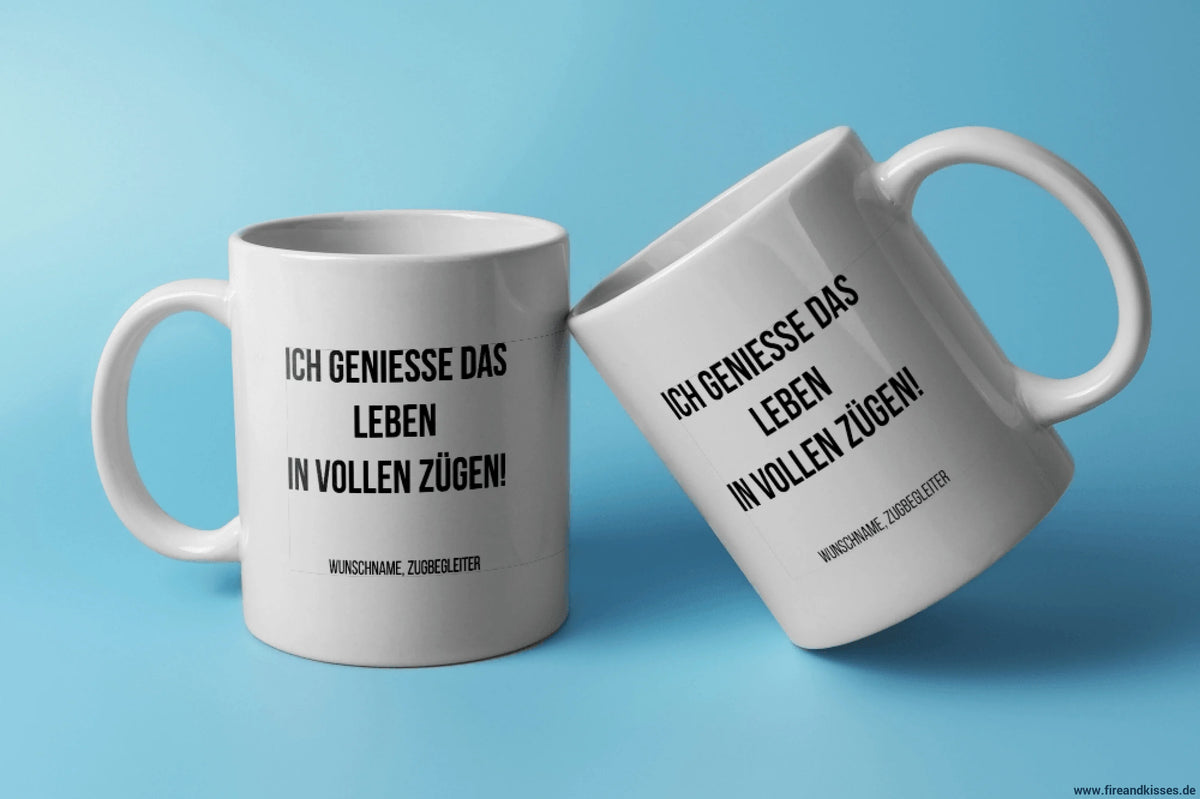 Fun-tasse „zugbegleiter“ – ich genieße das leben in vollen zügen! - weiß - tasse fun-tasse „zugbegleiter“ leben