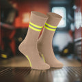 Heldensocken beige/gelb-silber-gelb – feuerwehrsocken im modernen einsatzlook | fireandkisses.de - socken