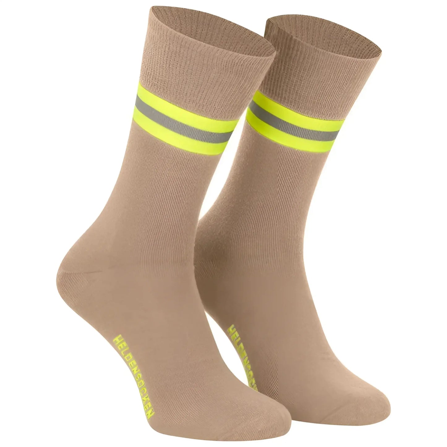 Heldensocken beige/gelb-silber-gelb – feuerwehrsocken im modernen einsatzlook | fireandkisses.de - socken