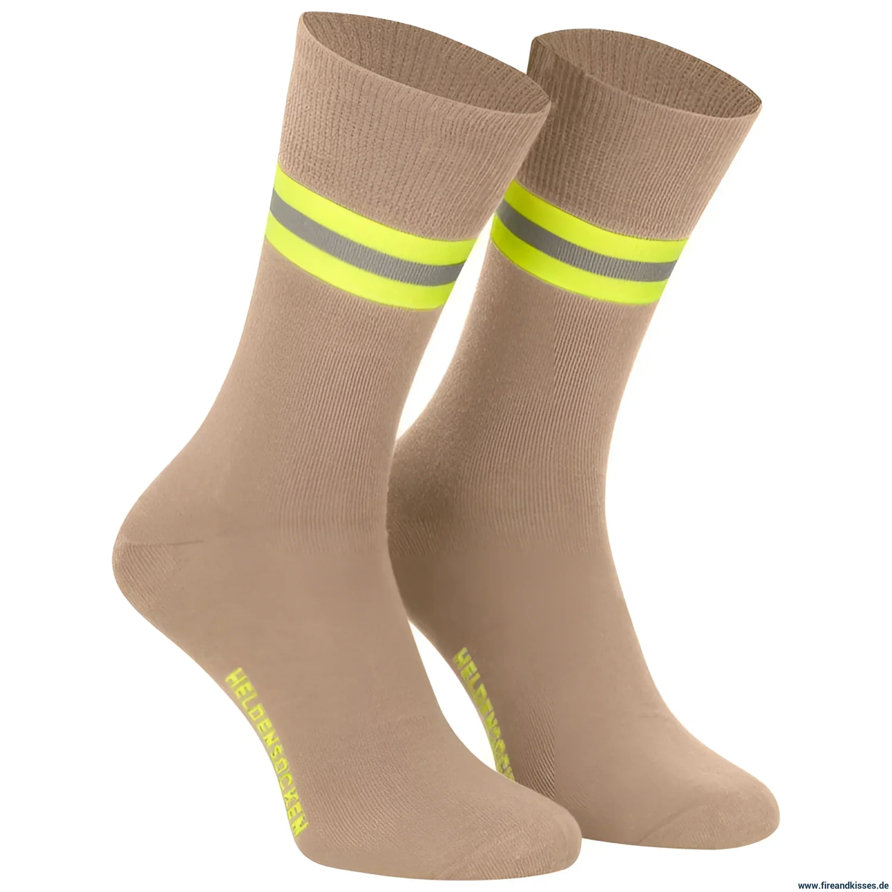 Heldensocken beige/gelb-silber-gelb – feuerwehrsocken im modernen einsatzlook | fireandkisses.de - socken