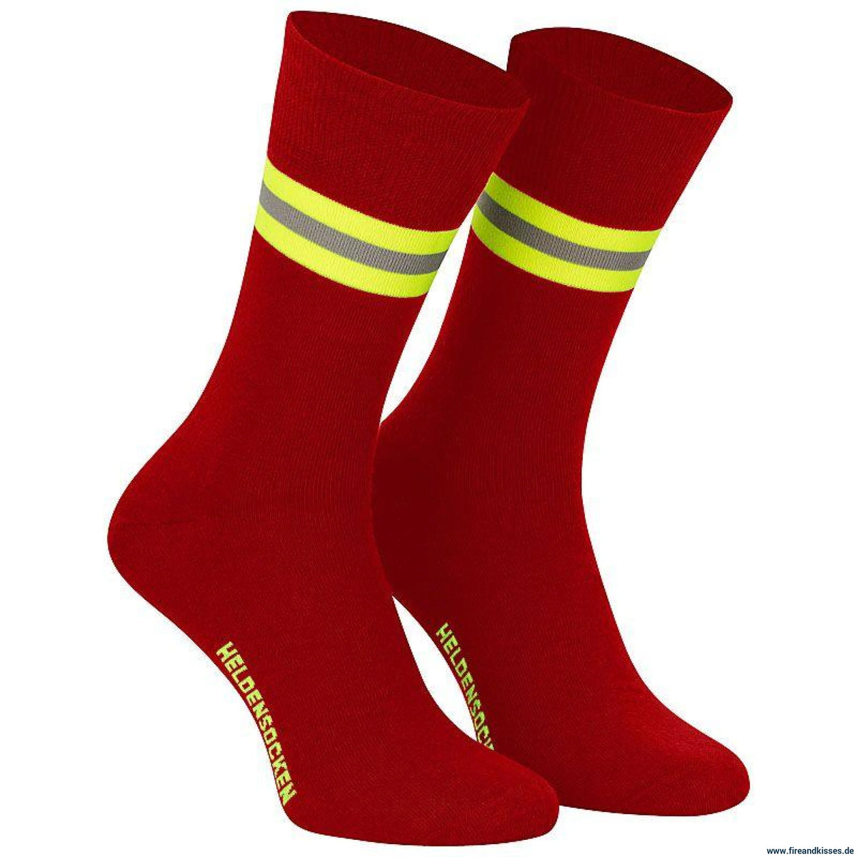 Heldensocken rot/gelb-silber-gelb – feuerwehrsocken für helden | fireandkisses.de - rot/gelb-silber-gelb feuerwehrsocken