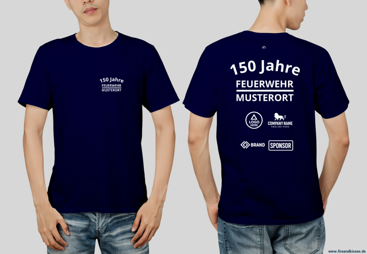 Individuelles feuerwehr jubiläums t-shirt mit sponsorenlogos – xxx jahre deine - navy / xs - feuerwehr jubiläums t-shirt