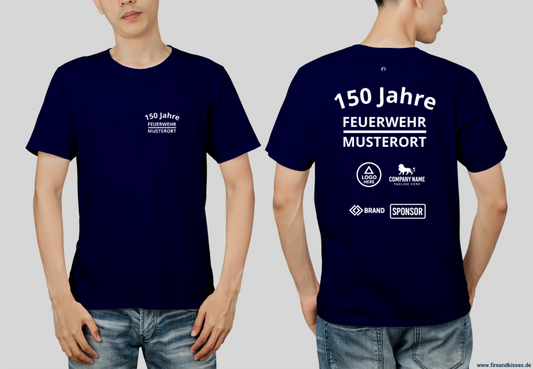 Individuelles feuerwehr jubiläums t-shirt mit sponsorenlogos – xxx jahre deine - navy / xs - feuerwehr jubiläums t-shirt