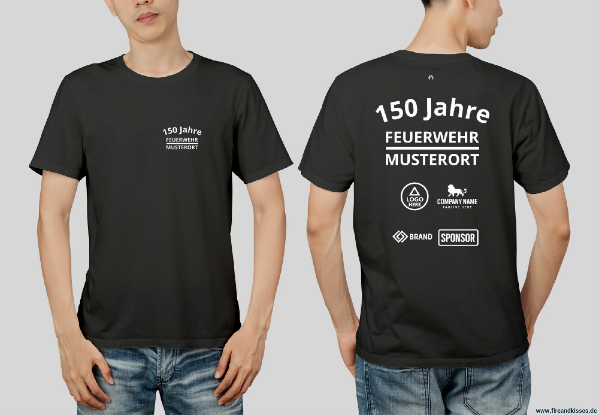 Individuelles feuerwehr jubiläums t-shirt mit sponsorenlogos – xxx jahre deine - feuerwehr jubiläums t-shirt