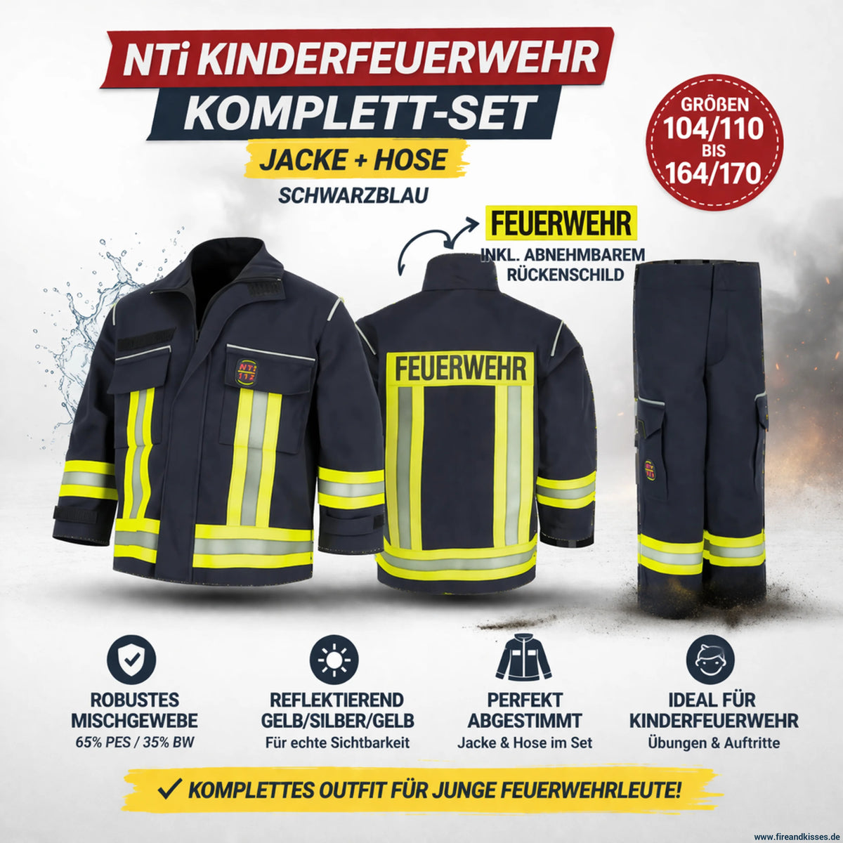 NTi Kinderfeuerwehr Set Schwarzblau Jacke und Hose Novotex-Isomat