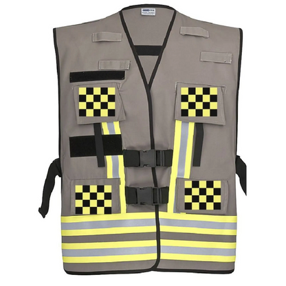 Pacotex® funktionsweste – grau mit gelb-schwarzem karomuster | flugbetrieb & einsatzleitung - weste