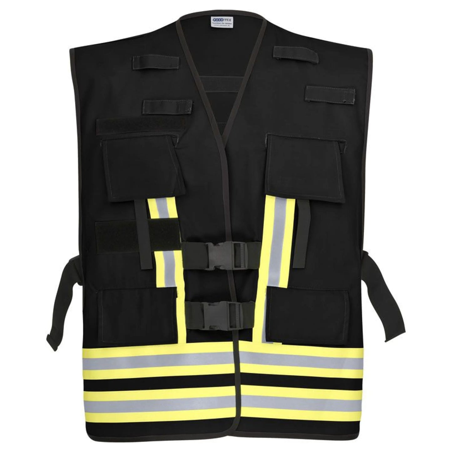 Pacotex® funktionsweste – schwarz mit gelb-silber-gelb reflexstreifen | einsatz- & sicherheitsdienst - einsatzweste