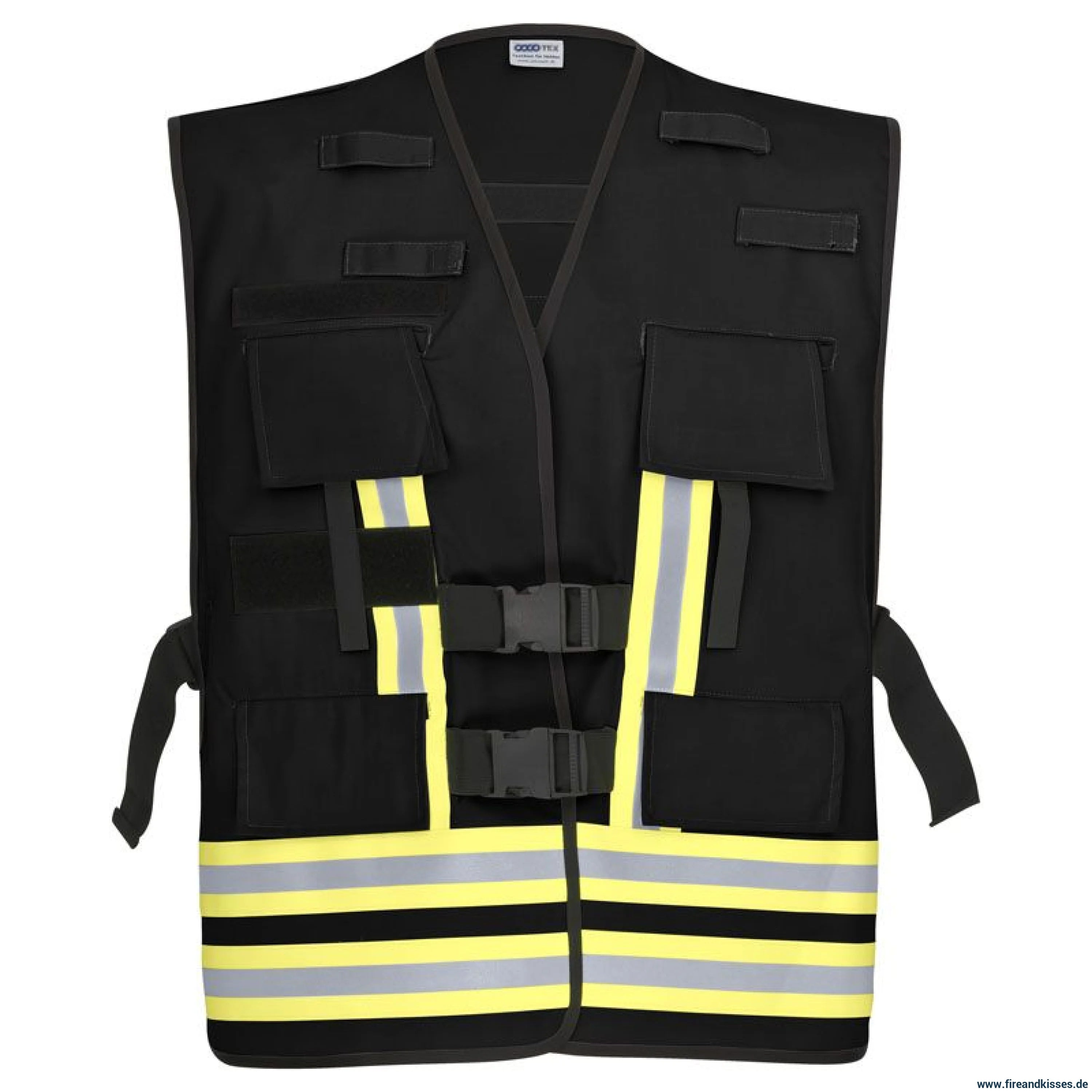 Pacotex® funktionsweste – schwarz mit gelb-silber-gelb reflexstreifen | einsatz- & sicherheitsdienst - einsatzweste