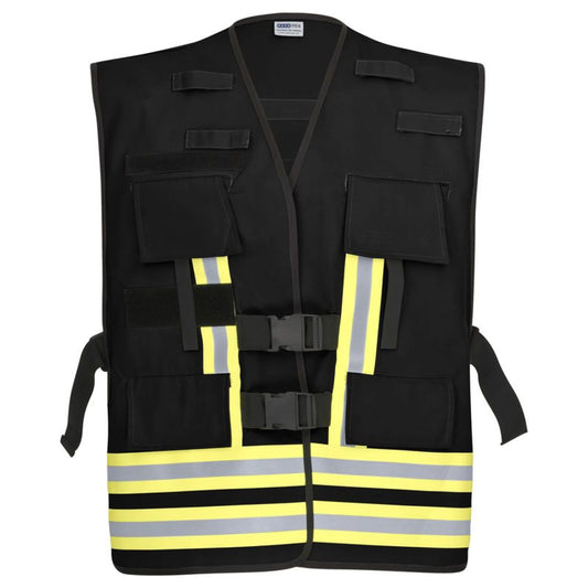 Pacotex® funktionsweste – schwarz mit gelb-silber-gelb reflexstreifen | einsatz- & sicherheitsdienst - einsatzweste