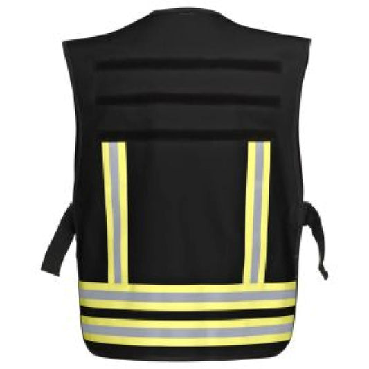Pacotex® funktionsweste – schwarz mit gelb-silber-gelb reflexstreifen | einsatz- & sicherheitsdienst - einsatzweste
