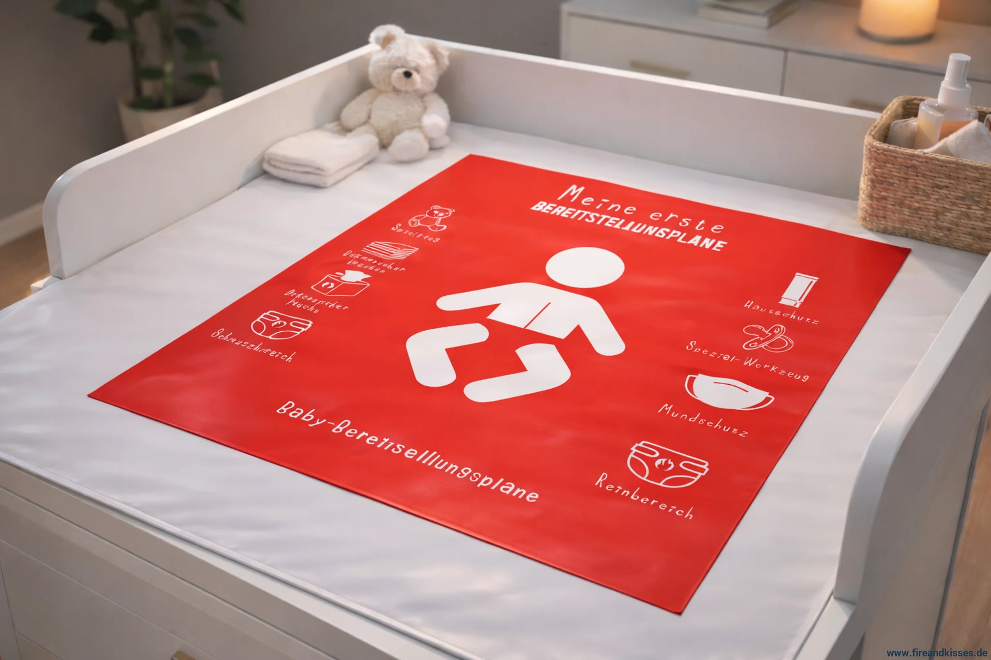 Personalisierbare feuerwehr-babyauflage „bereitstellungsplane“ – wickelunterlage mit namen - feuerwehr-babyauflage