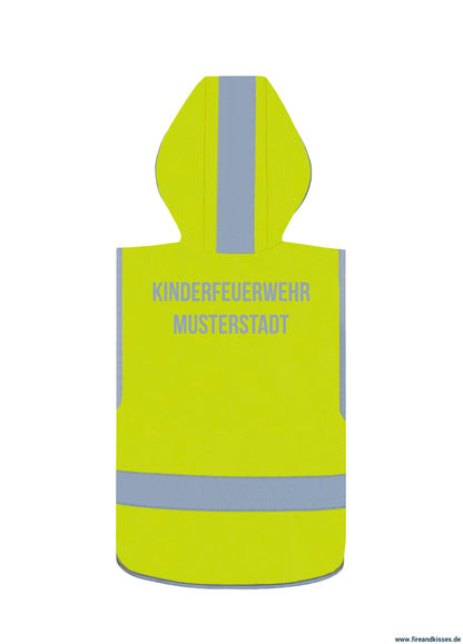 Personalisierbare warnweste kinderfeuerwehr mit kapuze – leuchtgelb - warnweste kinderfeuerwehr kapuze
