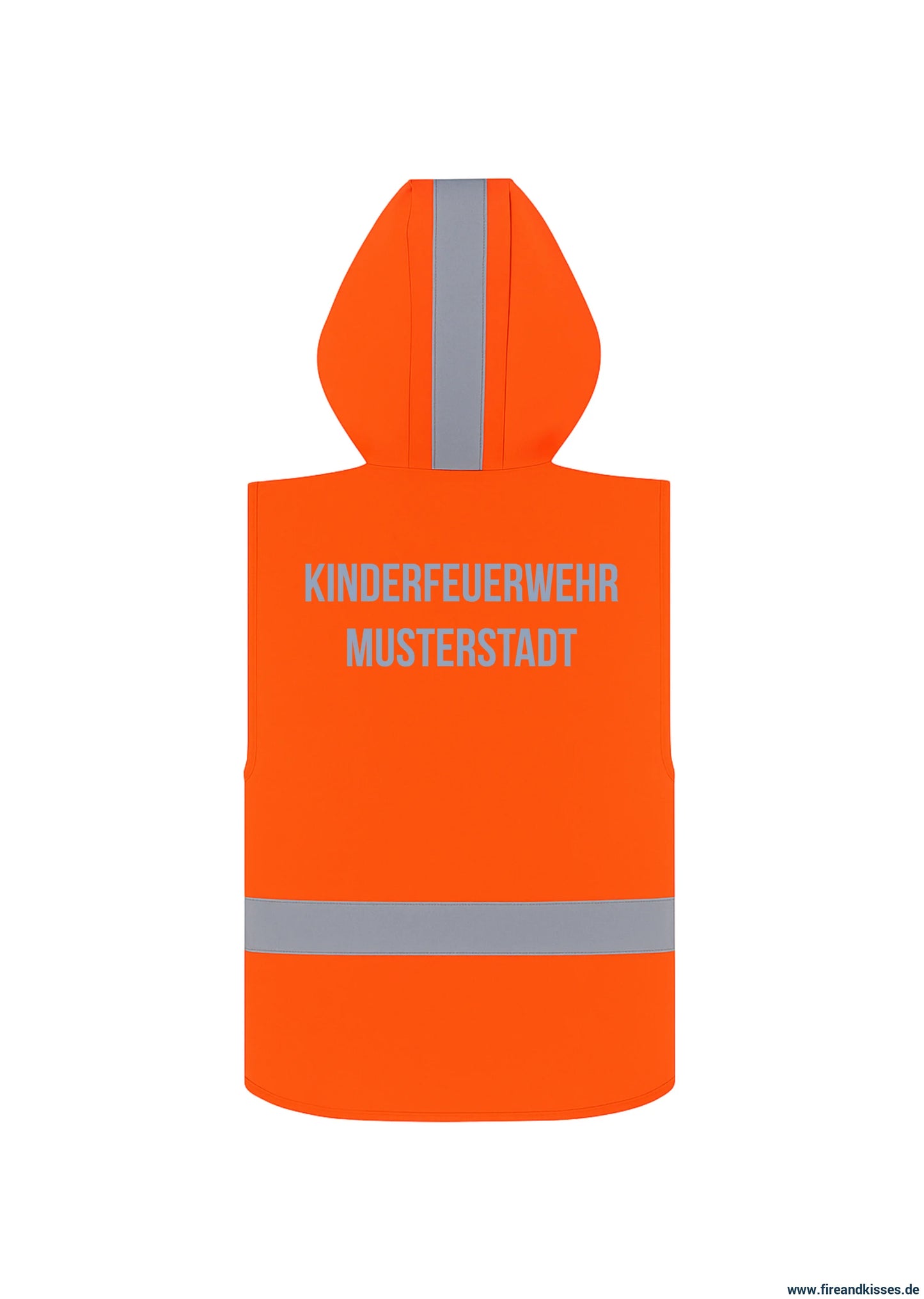 Personalisierbare warnweste kinderfeuerwehr mit kapuze – leuchtorange - warnweste kinderfeuerwehr kapuze