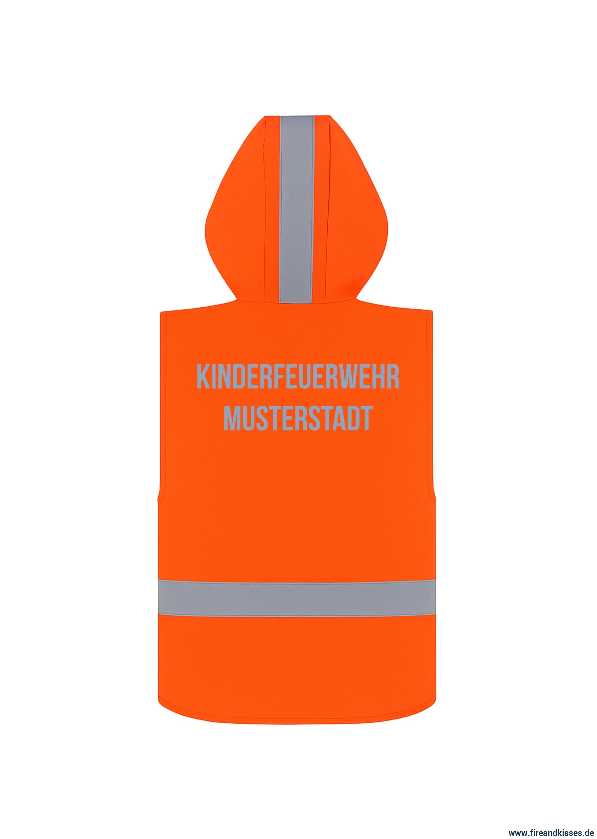Personalisierbare warnweste kinderfeuerwehr mit kapuze – leuchtorange - warnweste kinderfeuerwehr kapuze