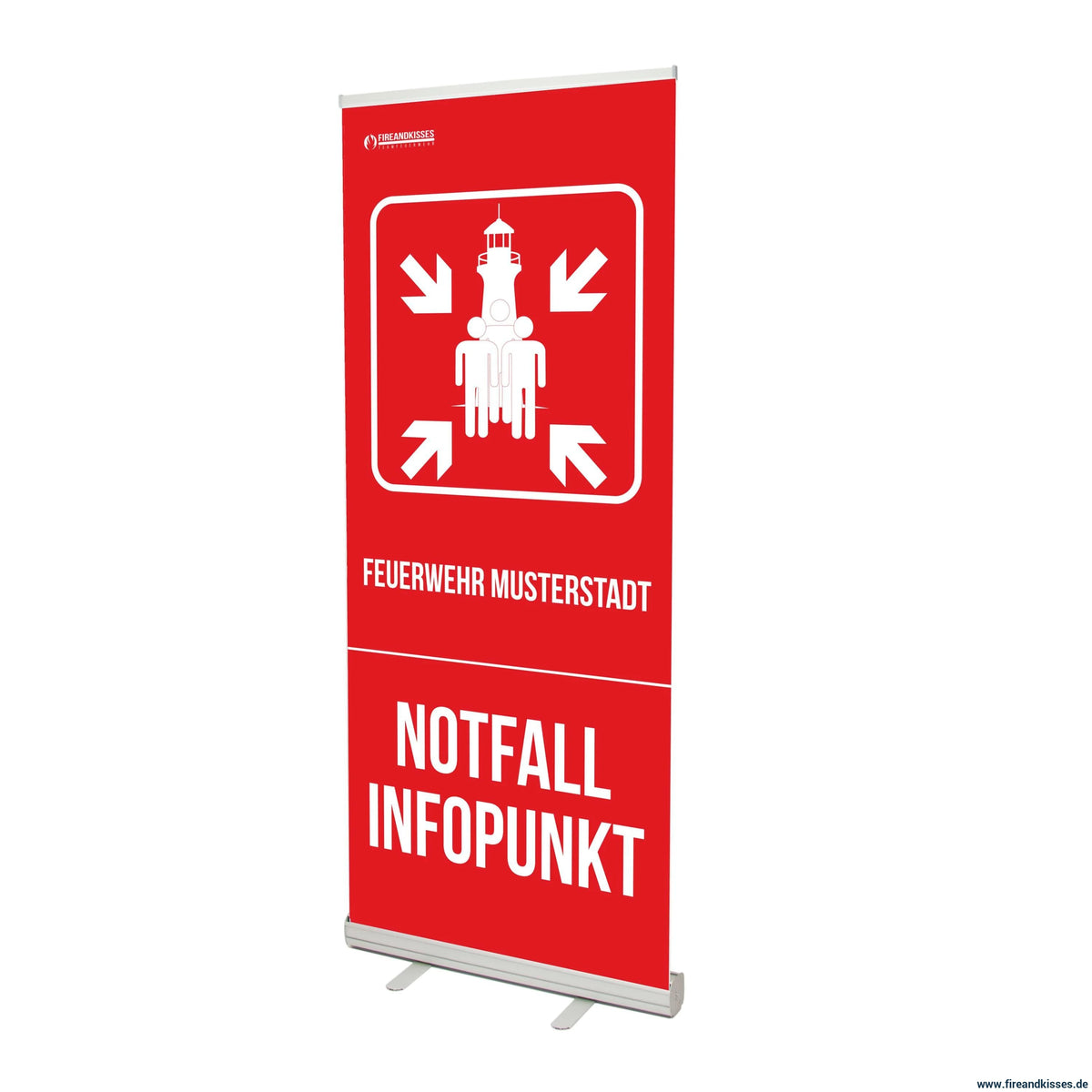 Personalisiertes rollup-banner notfall-infopunkt standard sammelstelle feuerwehr blackout stromausfall - basic