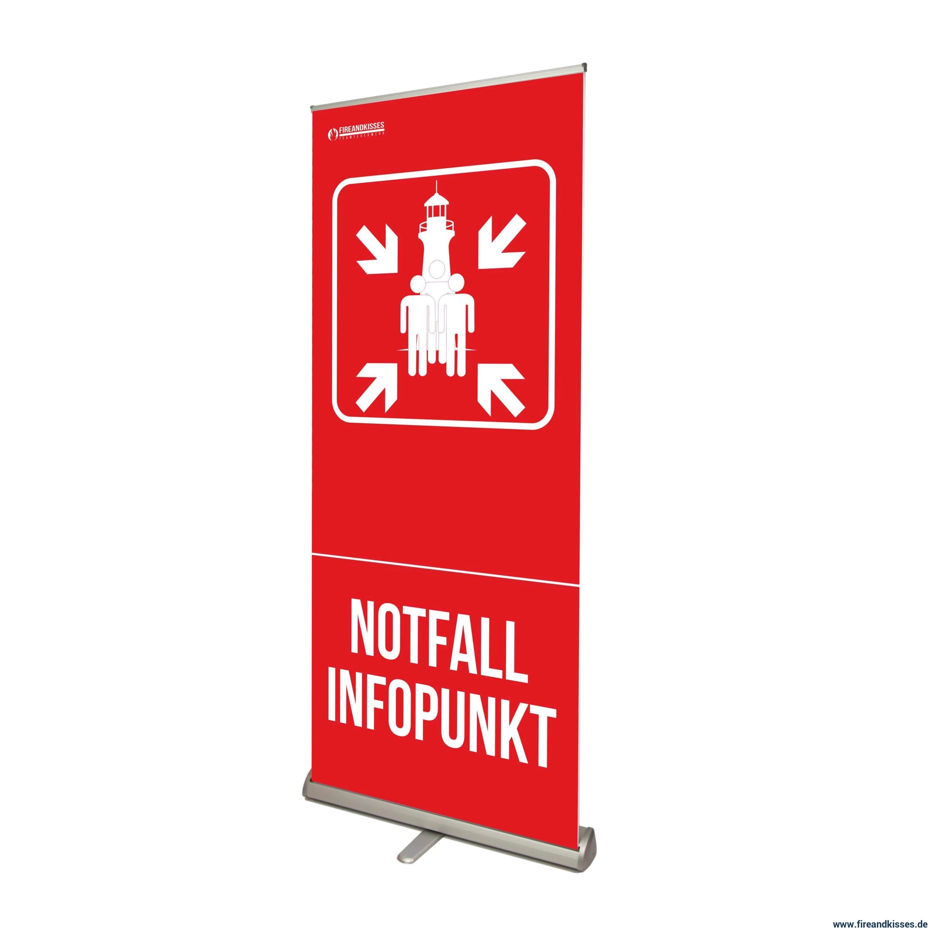 Rollup-banner notfall-infopunkt standard sammelstelle feuerwehr blackout stromausfall - premium - rollup-banner