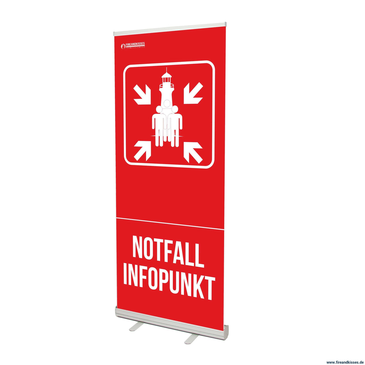 Rollup-banner notfall-infopunkt standard sammelstelle feuerwehr blackout stromausfall - basic - rollup-banner