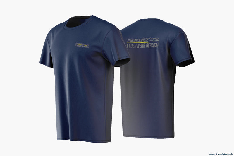 Shirt navy führungsunterstützung model gerach gelb individuell bedruckt mit deiner feuerwehr - t-shirt navy