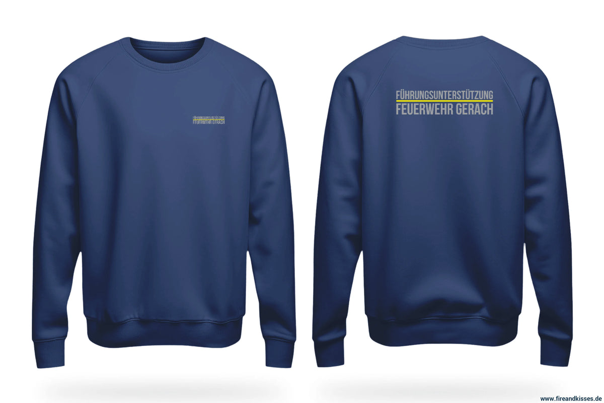 Sweater navy führungsunterstützung model gerach gelb individuell bedruckt mit deiner feuerwehr - t-shirt navy