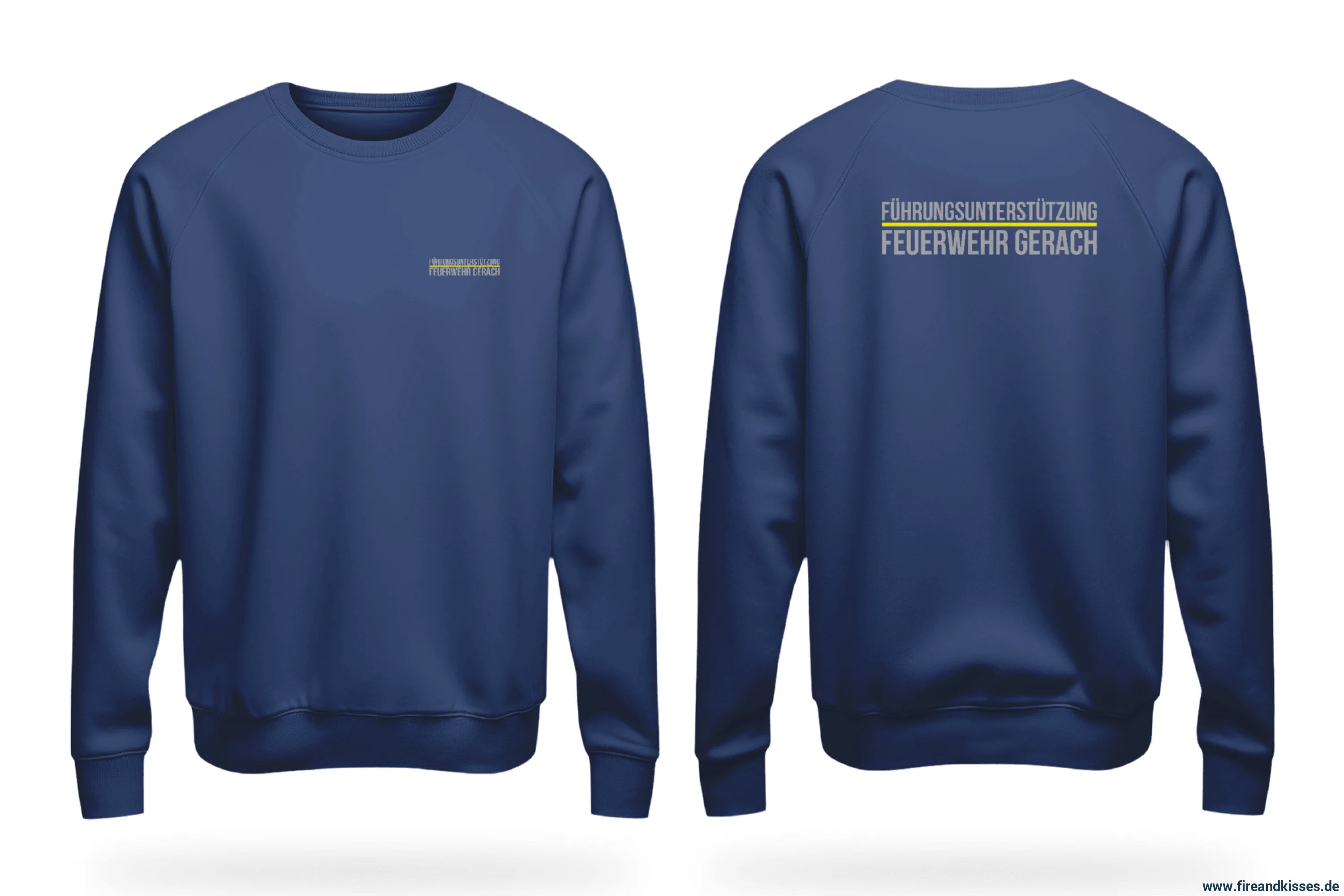 Sweater navy führungsunterstützung model gerach gelb individuell bedruckt mit deiner feuerwehr - t-shirt navy