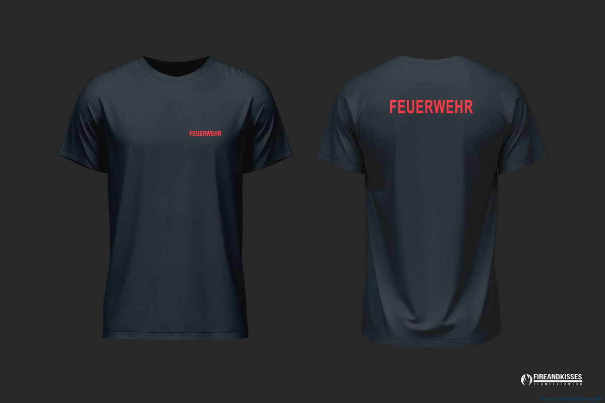 Schwarzes Feuerwehr T-Shirt, bedruckt mit FEUERWEHR – günstiger Klassiker